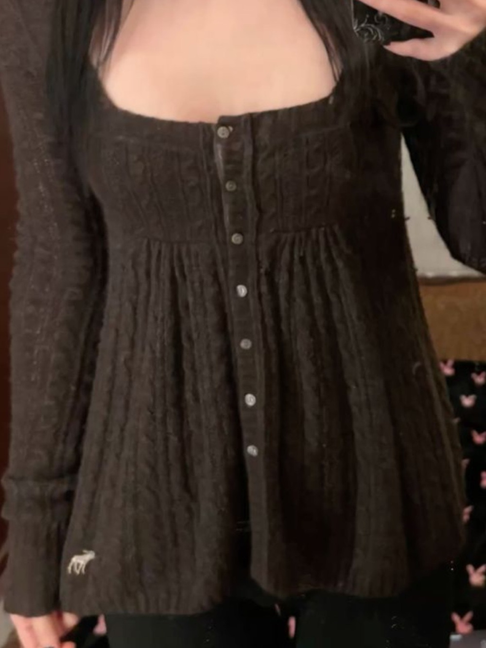 Vintage Y2K Abercrombie & Fitch brown babydoll sweater rabbit hair medium